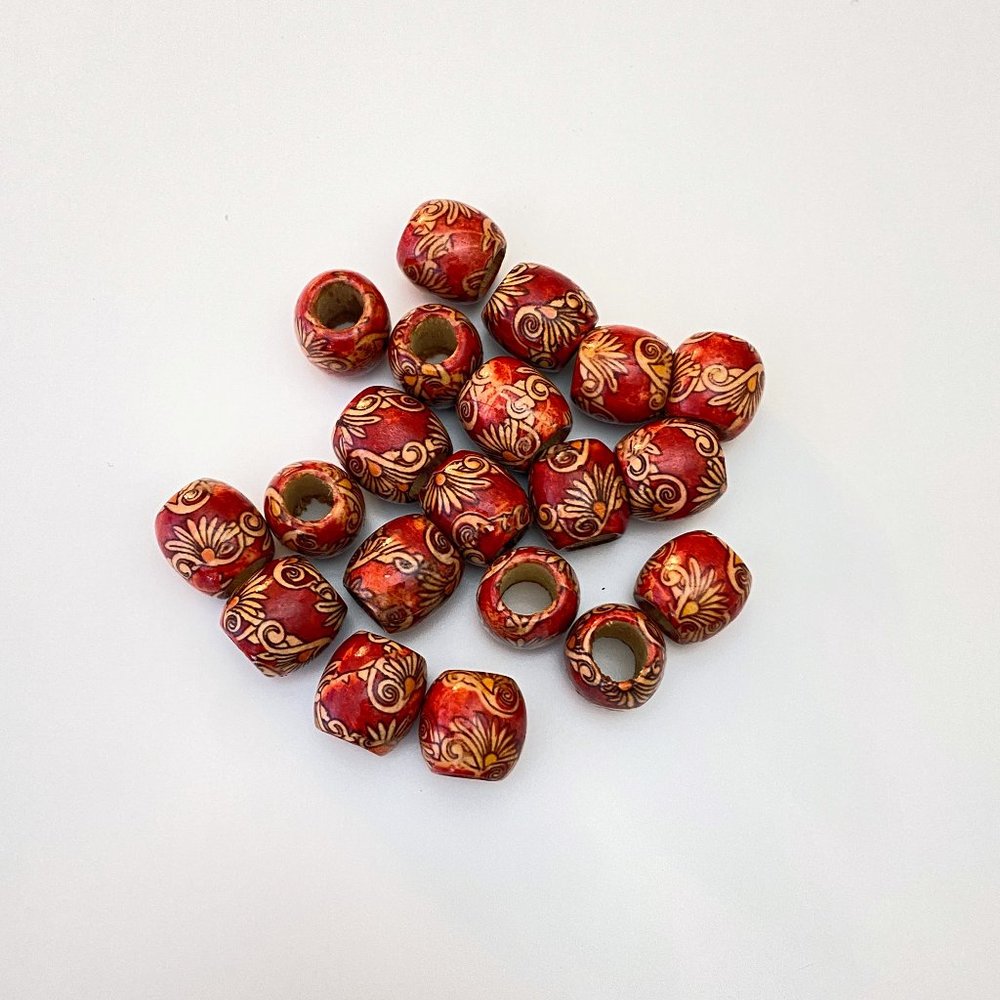 Macrame Wood Beads Red Pattern - Picture 2 of 6